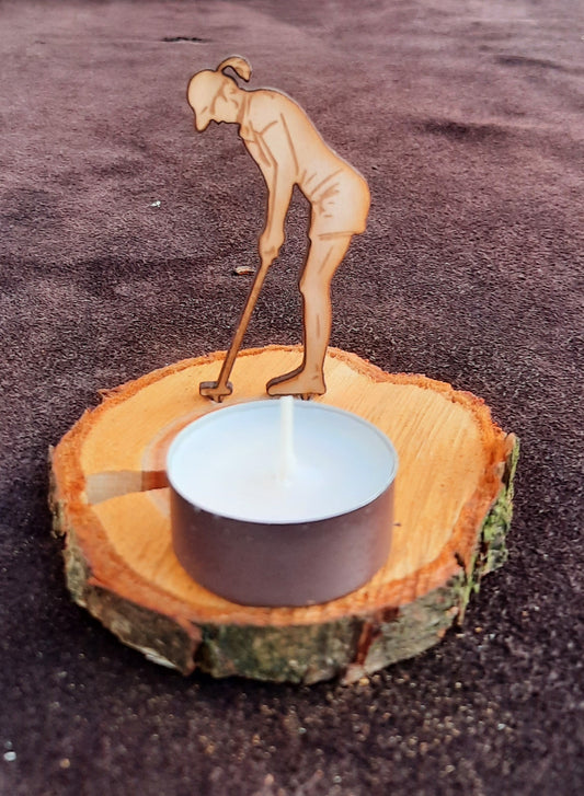 Holz-Skulptur - "Golfspielerin, beim Putten"