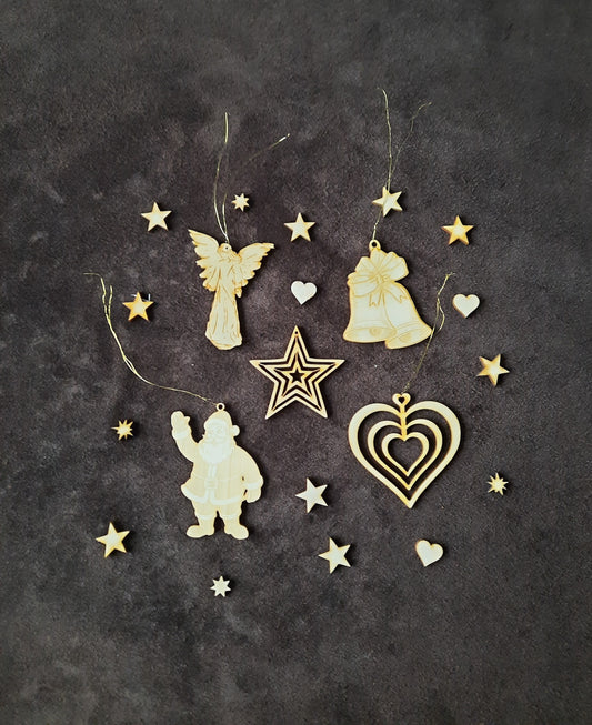 Christbaum-Schmuck - Diverse Weihnachts-Symbole aus Holz